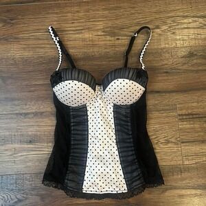 La Vie En Rose Corset Small Polka Dots Coquette Goth Glam Bow Mesh Satin Y2K